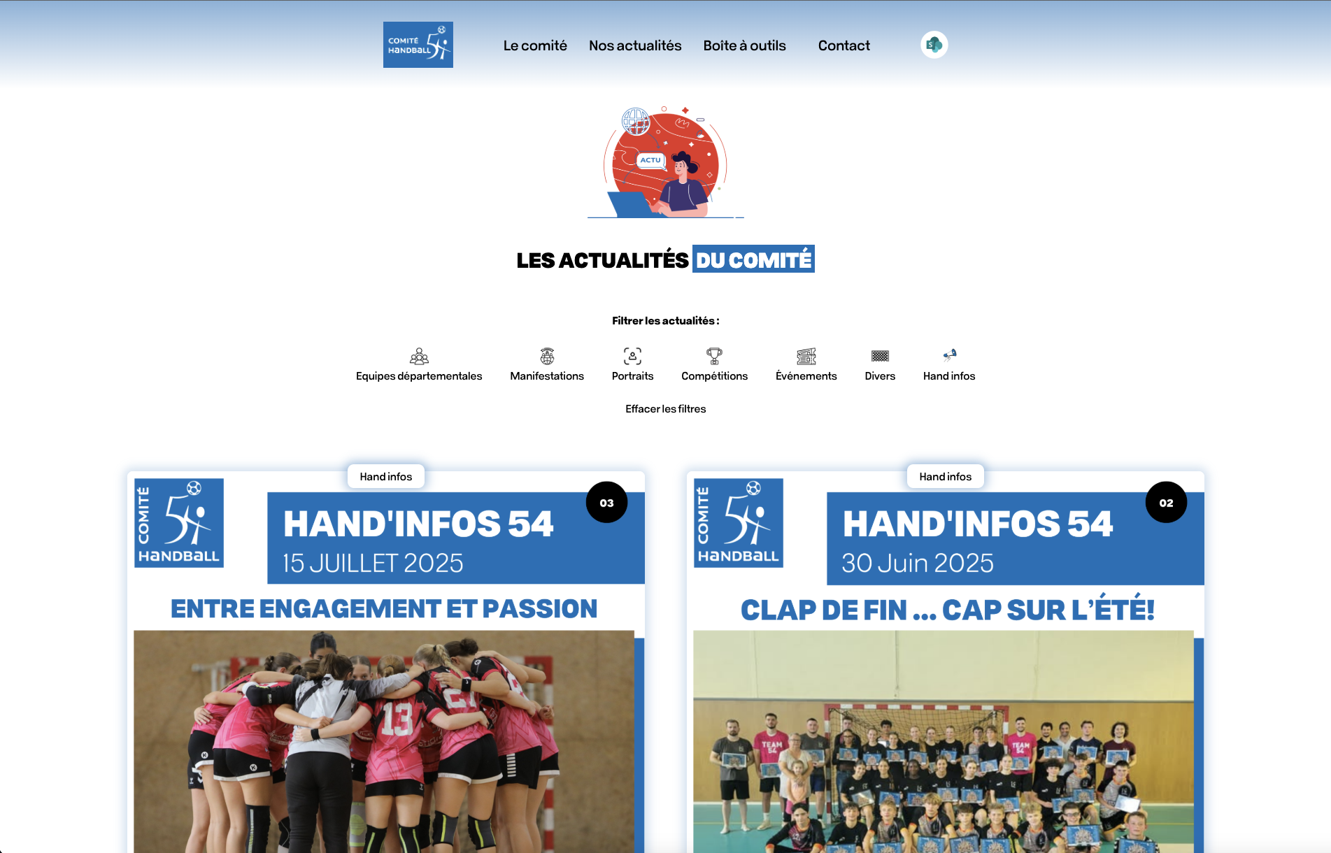 Page actualités comité du comité 54 de handball